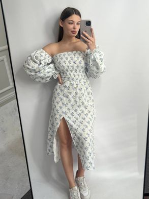 Фото Женское муслиновое платье миди белое в барвинок