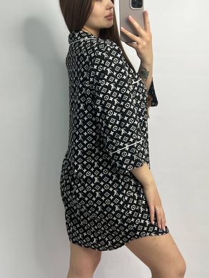 Фото Женская удлиненная рубашка для дома из софта LV Черная
