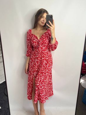 Фото Женское платье миди Софт Цветы Красное