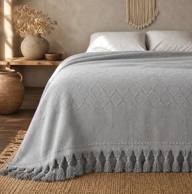 Фото Бавовняний плед-покривало з бахромою Diamonds Grey ly2307