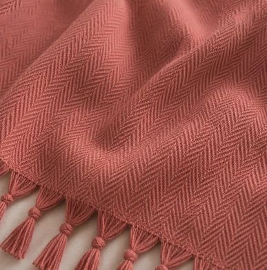 Фото Хлопковый плед-покрывало с бахромой Strip Terracotta