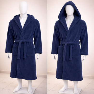 Фото Чоловічий теплий халат з каптуром велсофт Welsoft Dark blue Синій 19253