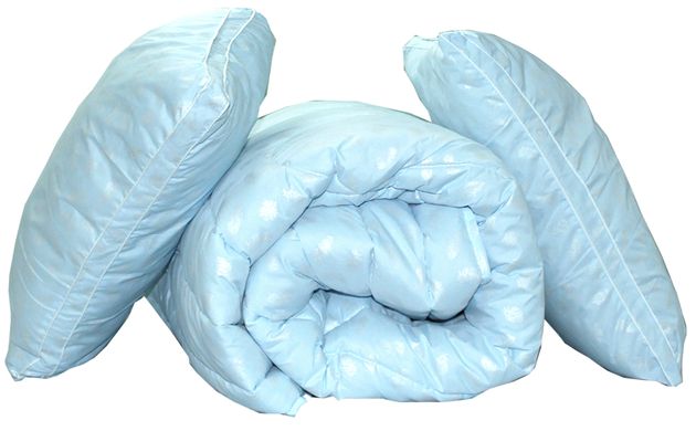 Фото Антиаллергенное одеяло и две подушки 70х70 ТМ Tag Eкo Пух в Микрофибре Голубое