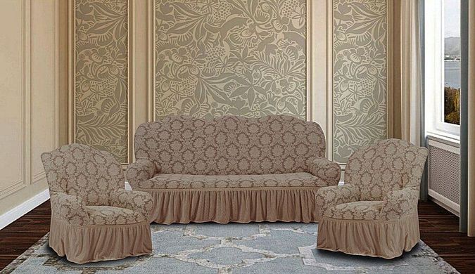 Фото Жакардовий чохол для 2-3х містного дивана + 2 крісла Turkey № 15 Крем