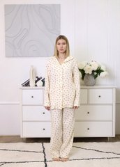Фото Женская муслиновая пижама Брюки + Сорочка Маленькие Красные Сердечки Крем