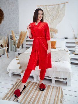 Фото Женский Велюровый Халат Красный 702