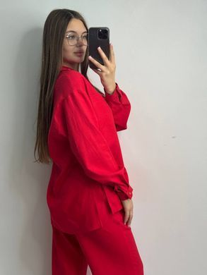 Фото Жіночий лляний костюм-двійка Штани + Сорочка Чорний 182/24 Червоний 182/24чер