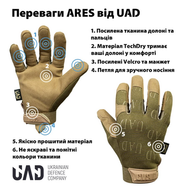 Фото Тактичні сенсорні рукавиці UAD Ares Койот Арес