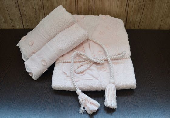 Фото Набор женский махровый халат и полотенца Fakili Anna 100% Хлопок Розовый