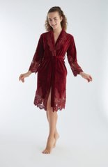 Фото Женский велюровый халат с кружевной отделкой Nusa Бордовый 0383-1
