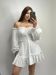 Фото Муслиновое белое платье с длинным рукавом
