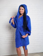 Фото Короткий женский теплый халат с капюшоном Welsoft Синий 1026