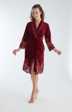 Фото Жіночий велюровий халат з мереживною обробкою Nusa Бордовий 0383-1