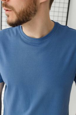 Фото Мужская однотонная базовая футболка 100% Хлопок Синяя