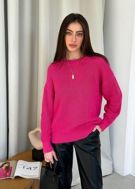 Фото Вязаный женский джемпер со спущенным плечом Cotton Фуксия