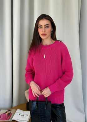 Фото Вязаный женский джемпер со спущенным плечом Cotton Фуксия