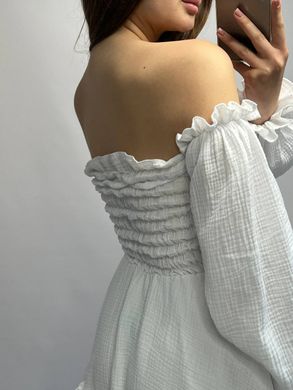 Фото Муслінова біла сукня з довгим рукавом V.Velika 121/23 білий