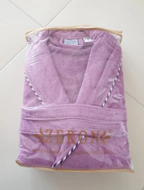 Фото Женский махровый халат шалевый 100% хлопок Mor Фиолетовый