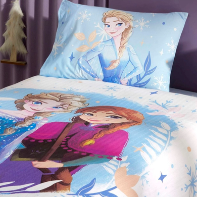 Фото Підліткова постільна білизна TAC 100% Бавовна Ранфорс Disney Frozen Spring простирадло на резинці