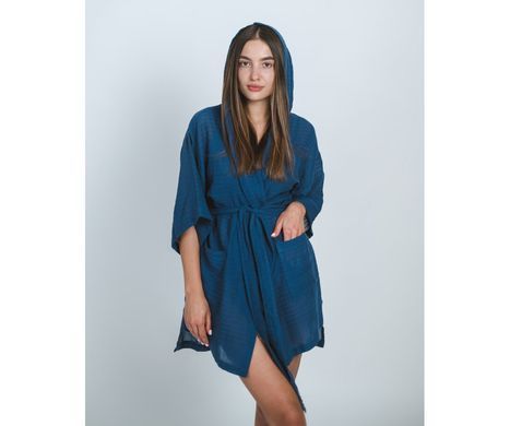 Фото Женский халат 100% Хлопок тонкая махра Buldans Bianca Indigo Синий