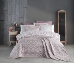 Фото Комплект постельного белья + Покрывало Dantela Vita Victoria Сатин Премиум с Вышивкой Розовый
