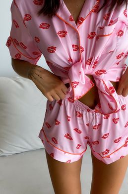 Фото Жіночий комплект Сорочка + Шорти Шовк Pink Lips Розовий