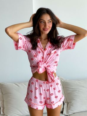 Фото Женский комплект Рубашка + Шорты Шелк Pink Lips Розовый