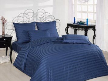Фото Комплект постільної білизни Sateen Stripe Lacivert сатин жакард Altinbasak m010296
