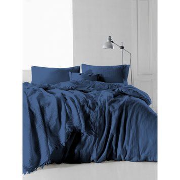 Фото Однотонна постільна білизна 100% Бавовна SoundSleep Stonewash Muslin Dark Blue Синя 93334754
