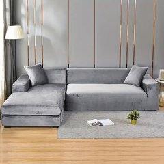 Фото Серый велюровый чехол на угловой диван