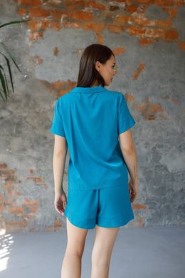 Фото Женская штапельная пижама Шорты + Рубашка Бирюзовая