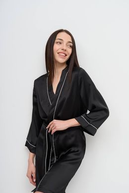 Фото Женский шелковый халат-кимоно с кантом Черный
