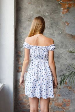 Фото Біла міні сукня в синій квітковий принт з софту 133/23 сині квіти