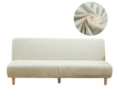 Фото Кремовый трикотажный чехол на диван без подлокотников