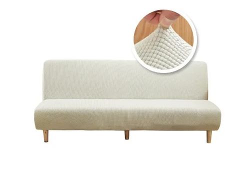 Фото Кремовий трикотажний чохол на диван без підлокітників