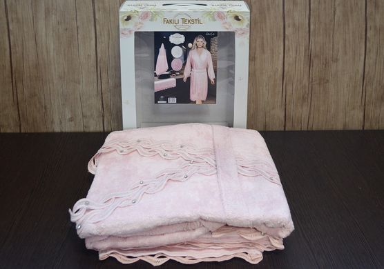 Фото Набор женский бамбуковый махровый халат и полотенца Fakili Linda Розовый