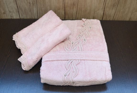 Фото Набор женский бамбуковый махровый халат и полотенца Fakili Linda Розовый