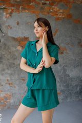 Фото Женская штапельная пижама Шорты + Рубашка Зеленая