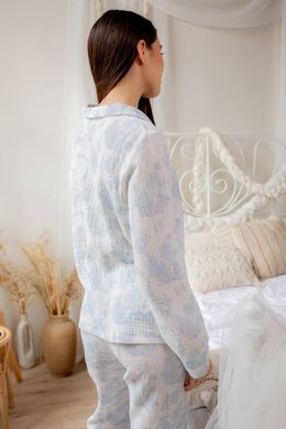 Фото Женская муслиновая пижама Брюки + Рубашка Голубая 143/23