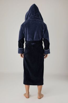 Фото Длинный мужской махровый халат с капюшоном Велюр/Махра Nusa Синий