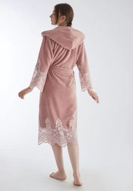 Фото Женский махровый халат с капюшоном Nusa Велюр/Махра 4150 Pudra Розовый