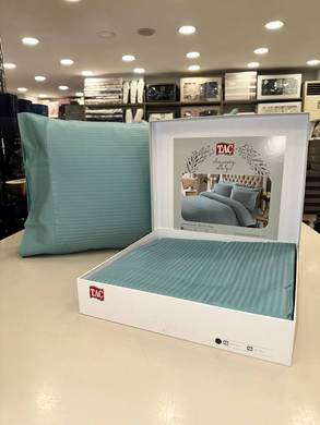 Фото Комплект постільної білизни TAC сатин Premium Basic Stripe Aqua p-60287116