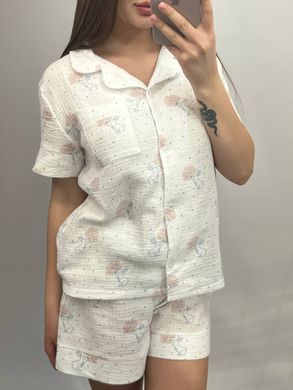 Фото Женская муслиновая пижама Шорты и Рубашка Зайчики