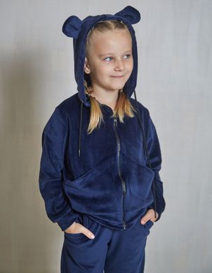 Фото Дитячий спортивный велюровый костюм на молнии с капюшоном Синий 300
