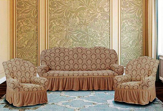 Фото Жакардовий чохол для 2-3х містного дивана + 2 крісла Turkey № 2 Коричневій