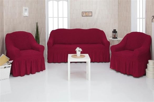 Фото Чехол для 2-х-3-х местного дивана + 2 кресла с юбкой Turkey № 3 Бордо