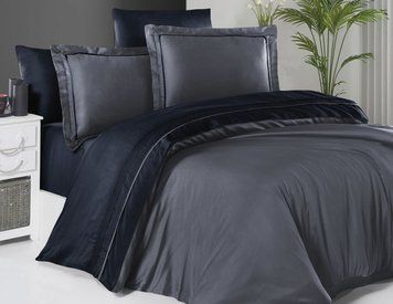 Фото Сатинова постільна білизна First Choice Deluxe Satin Dark Serenity Dark Grey-Navy Blue 31453