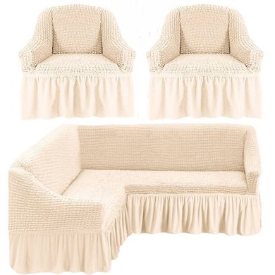 Фото Чехол для углового дивана + кресло с юбкой Turkey № 5 Молочный