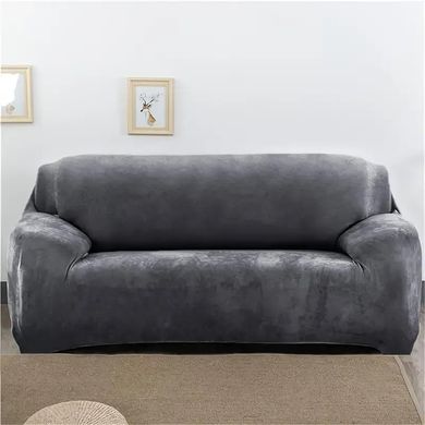 Фото Унивесральный серый велюровый чехол на трехместный диван