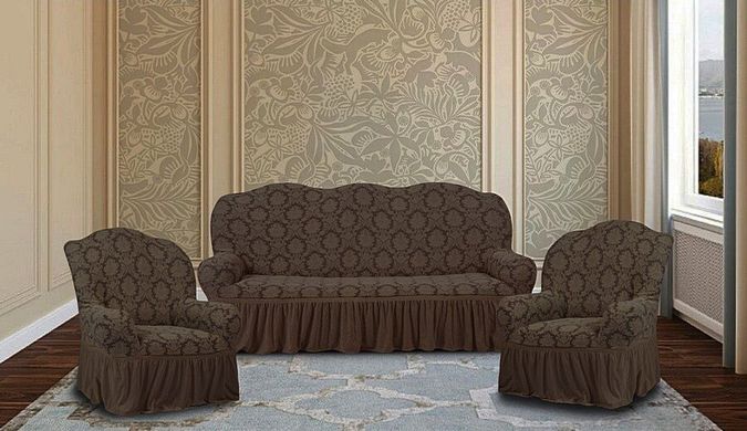 Фото Жакардовий чохол для 2-3х містного дивана + 2 крісла Turkey № 6 Шоколад
